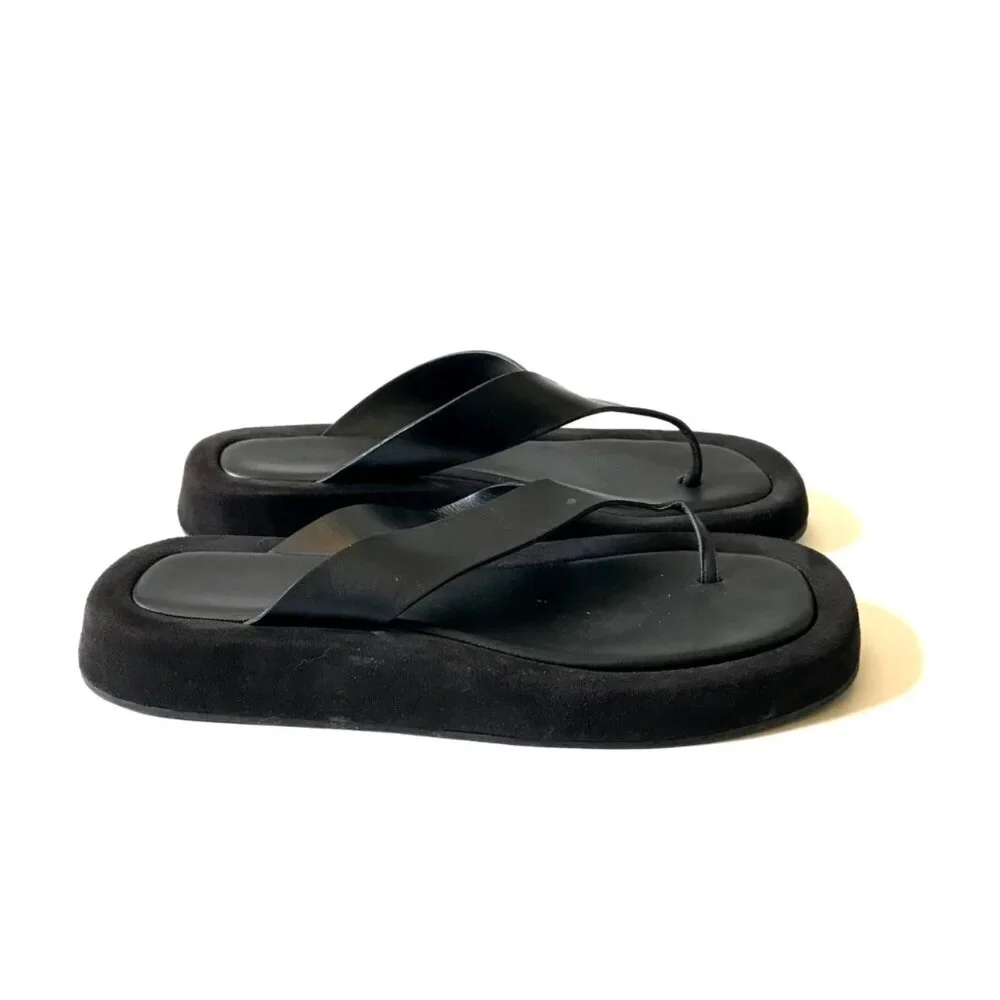 The ROW Ginza Leather Platform Sandals Flip Flops Womens 41.5 11.5 Black Suede - Picture 13 of 14
